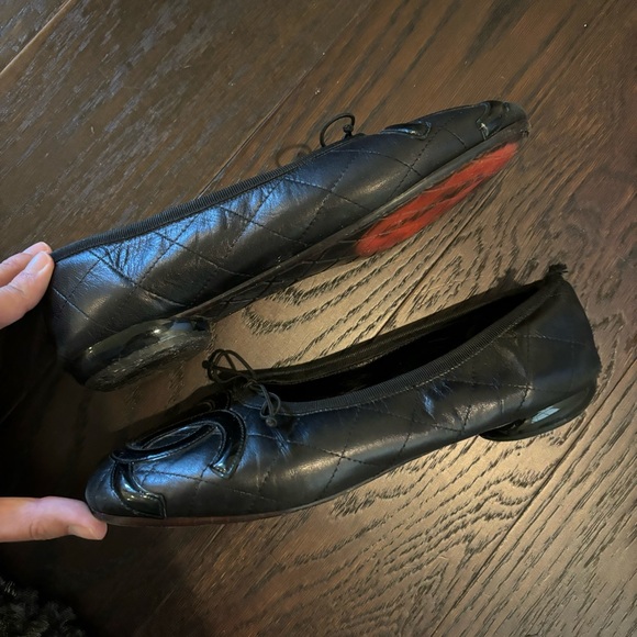 Chanel Cambon black flats oversized double logo quilted ballet flat size 40 - Picture 6 of 16